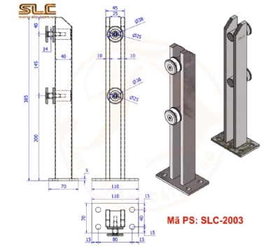 TRỤ LÙN LAN CAN KÍNH HỘP INOX 10x40 – SLC-2003