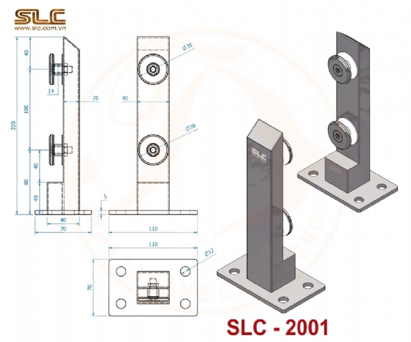 TRỤ LÙN LAN CAN KÍNH HỘP INOX 20x40 CAO 220MM