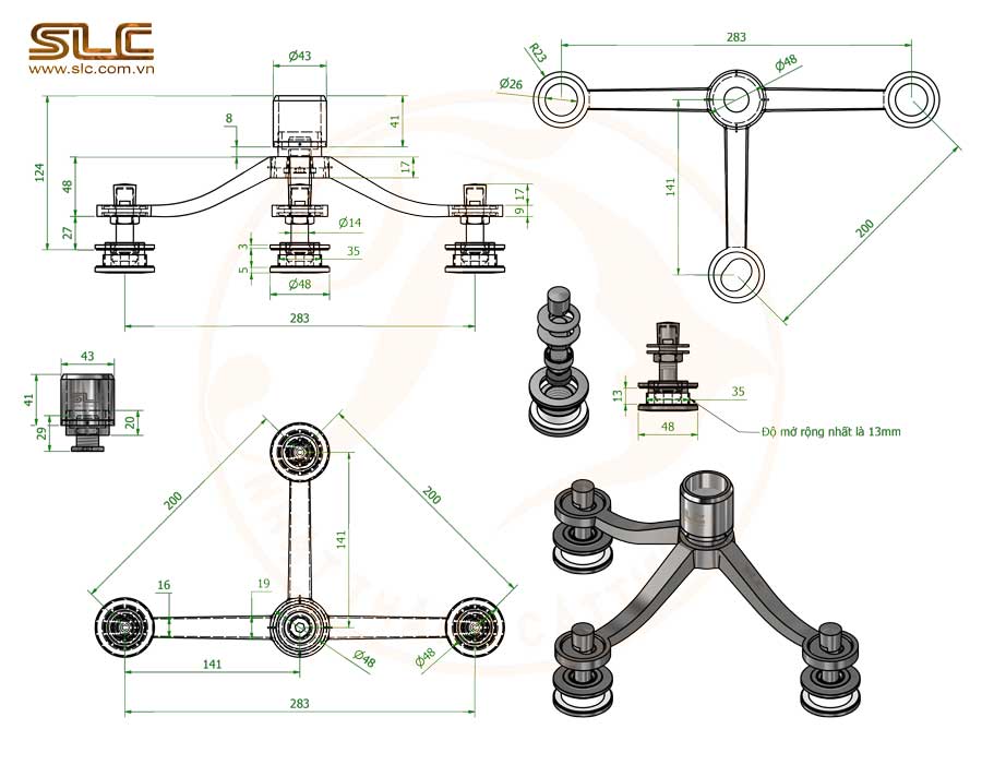 Spider inox, chân nhện bắt kính